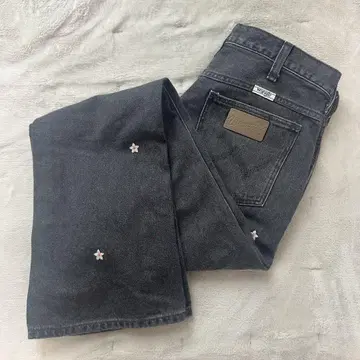 Wrangler 다크 그레이 자수 플레어 데님