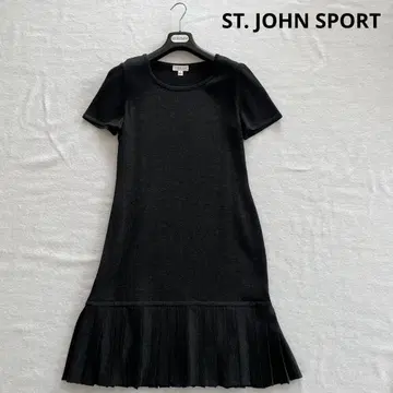 ST.JOHN SPORT 반팔 니트 원피스 밑단 플리츠 그레이 S