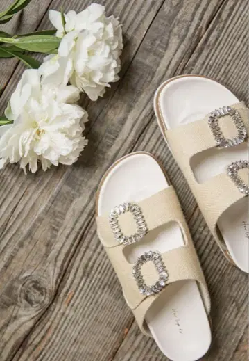 Herlipto 더블 스트랩 크리스탈 샌들