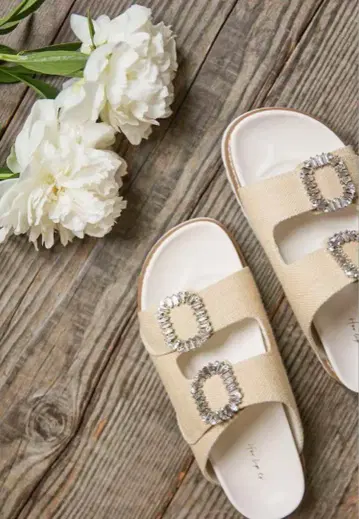 Herlipto 더블 스트랩 크리스탈 샌들