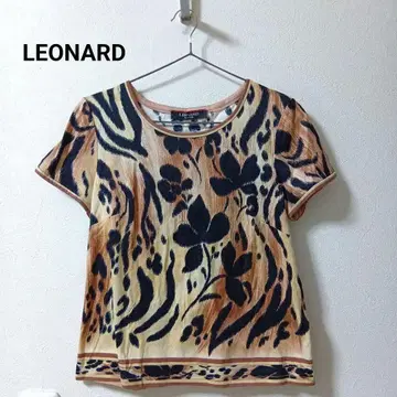 LEONARD/ 레오나르 반팔 티셔츠 꽃 레오파드 L