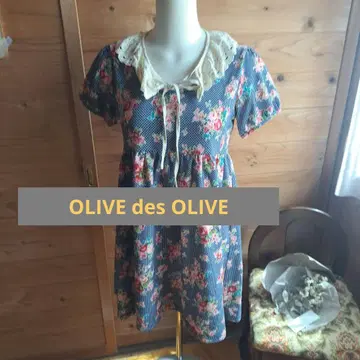 OLIVE des OLIVE 파란색과 꽃무늬 레이스 옷깃 미니 원피스