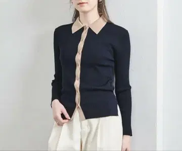 완판템 UNITED ARROWS 폴로 칼라 리브 니트 네이비
