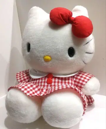 레트로 헬로키티 빅 봉제 인형 깅엄 체크 원피스 1997