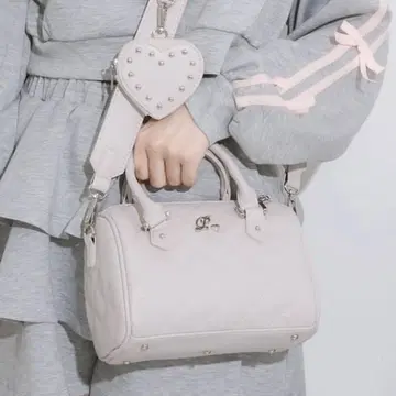 퀼팅 보스턴 백, 하트 파우치 포함 핑크
