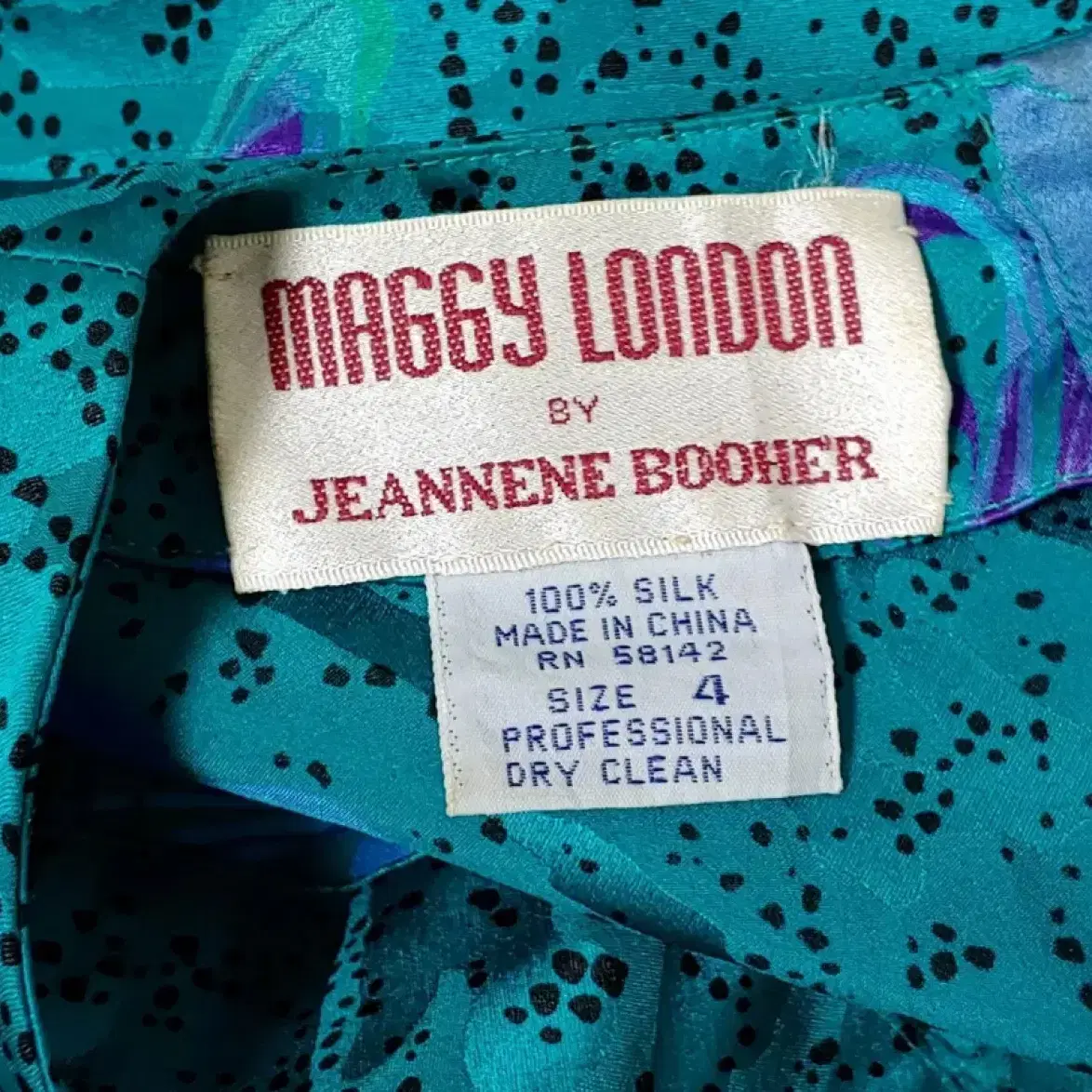 빈티지 80s Maggy London 실크 100% 원피스