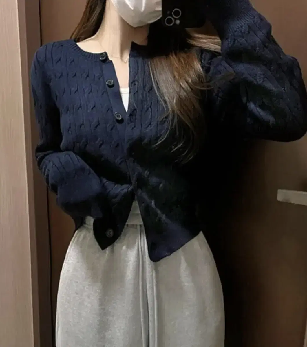 오브마인 꽈배기 니트 가디건