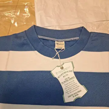 웨어하우스 해피백 반팔 보더 티셔츠 BLUE/OFF 사이즈 XL