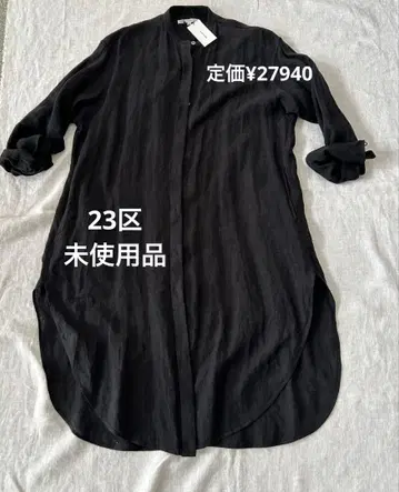 23구 긴팔 롱 셔츠 셔츠 원피스 밴드 카라 마  미사용품
