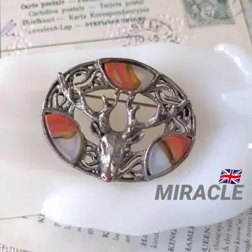 영국제 빈티지 MIRACLE 사슴 스코티시 마블 브로치