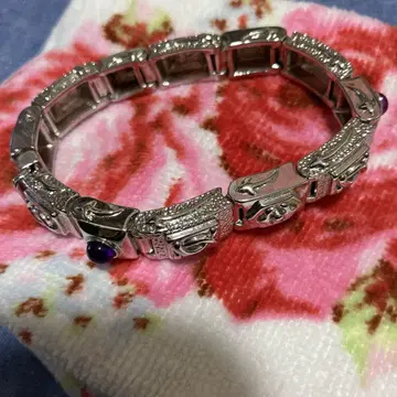 금전운 파워 보라색 돌이 달린 실버 팔찌