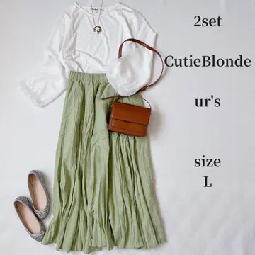 CutieBlonde 상의 ur's 볼륨 플레어 롱 스커트 코디 세일 L