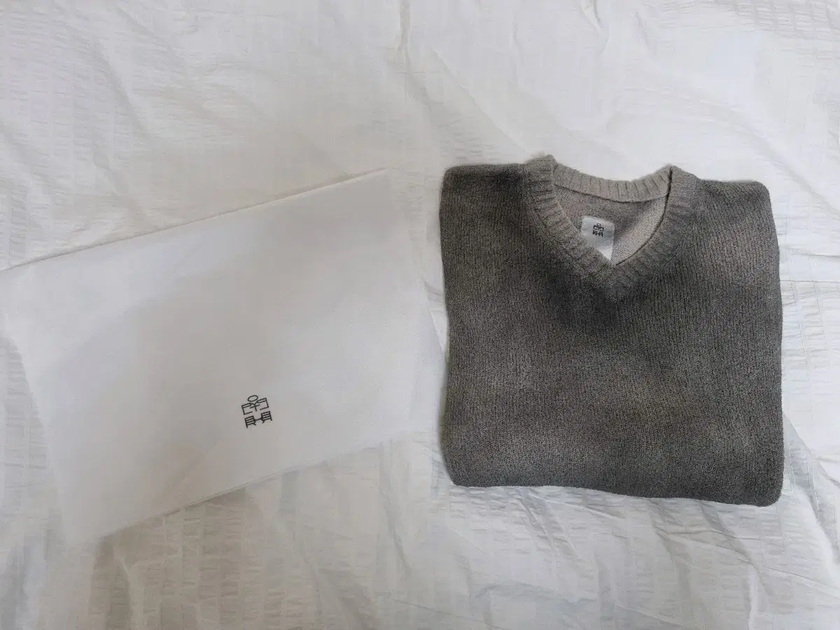 [3] Polyester damaged boucle V-neck knit gray