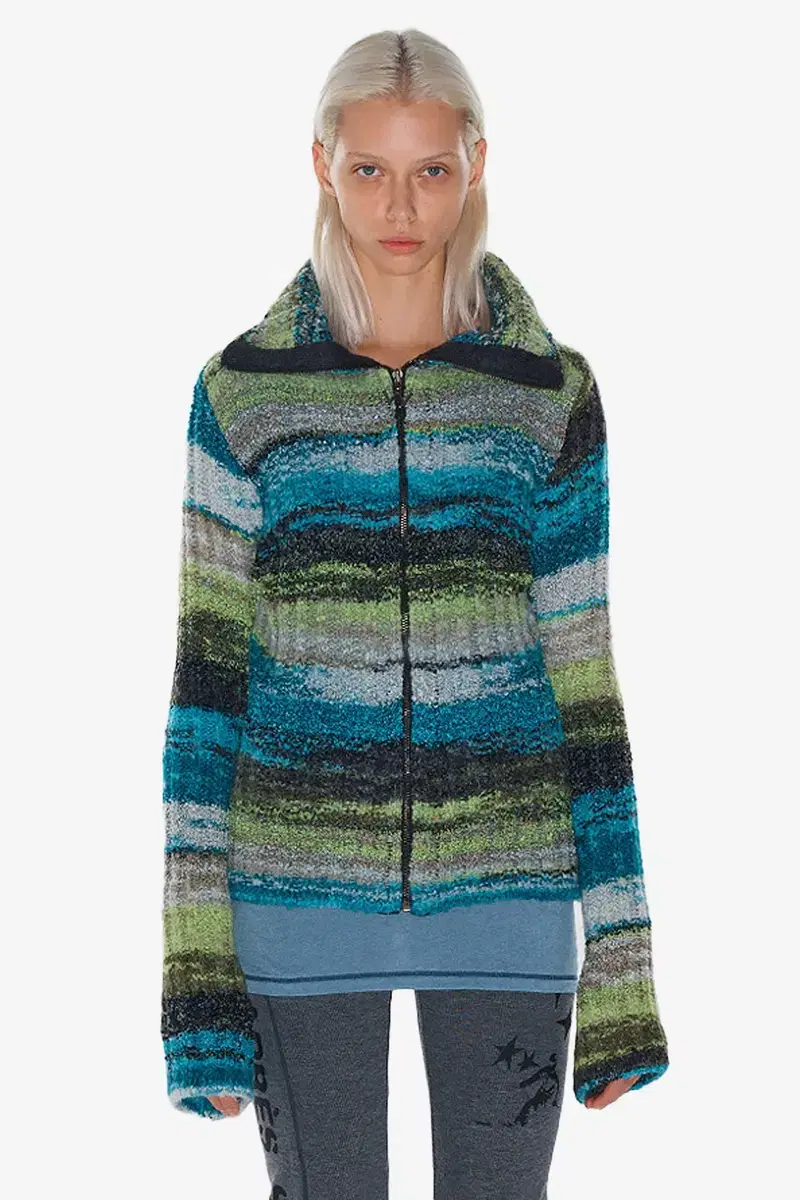OPEN YY OPEN YY Multi-Color Zip-Up Jacket Green