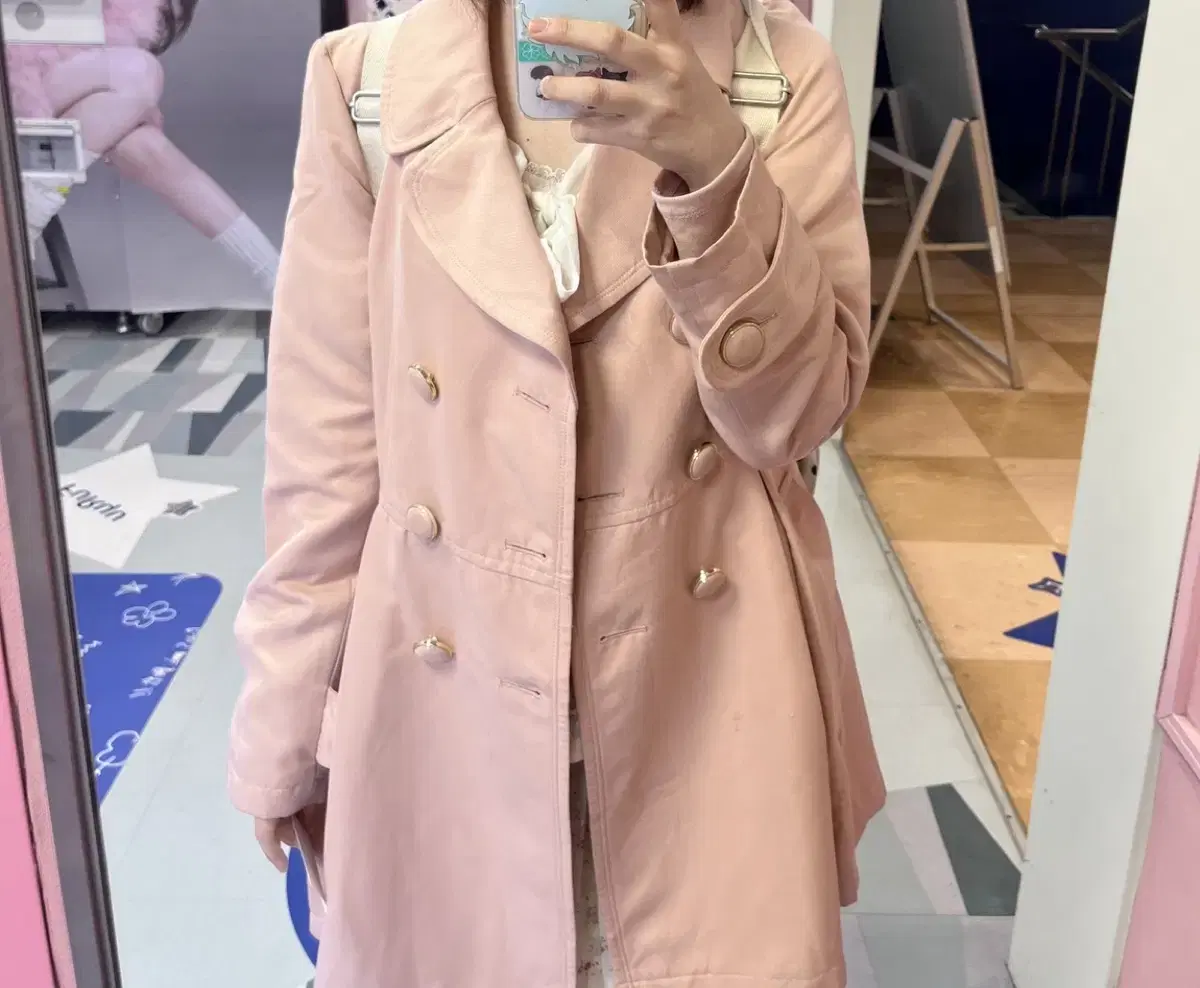 히메갸루 로걀 핑크 빈티지 트렌치코트 자켓