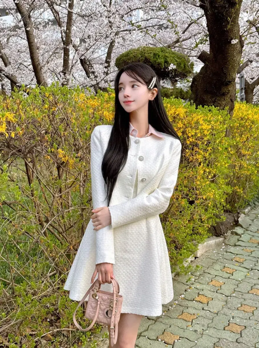 (새상품) 메이윤 제작 스프링 트위드 자켓 + 원피스 셋업 아이보리 M