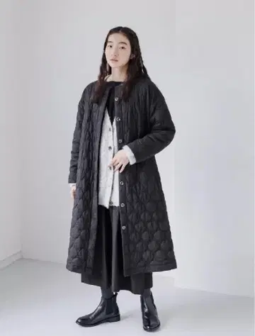 tukuroi 츠쿠로이 서클 퀼팅 롱 코트 차콜
