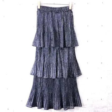 보헤미안 모드 헌옷 플리츠 라메 시어 티어드 프릴 롱 스커트