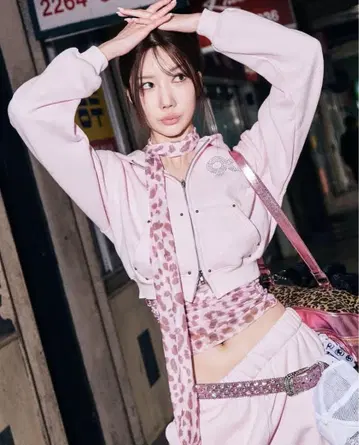 9090girls 로고 글리터 지퍼 후드티 핑크