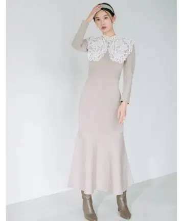SNIDEL 빅 레이스 카라 니트 원피스