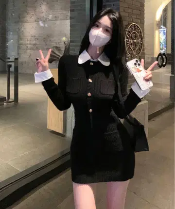 baseshop 알렉 하프 버튼 니트 미니 원피스