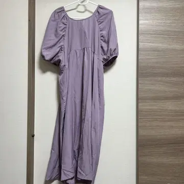 라벤더 퍼프 슬리브 롱 원피스