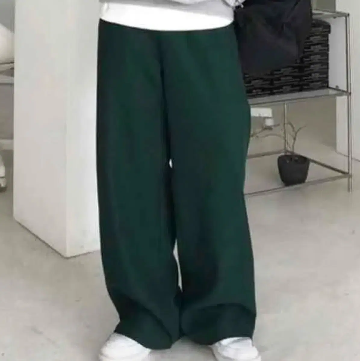 오영 밴딩 팬츠 딥그린 와이드 슬랙스 면 트레이닝 바지 에이블리 지그재