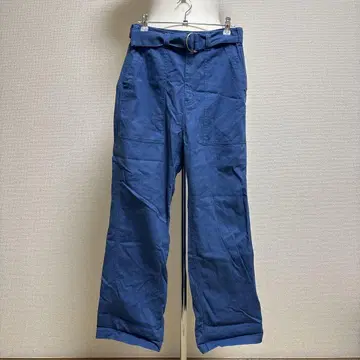 구제 의류 파란색 와이드 레그 팬츠 벨트 포함
