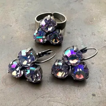 스와로브스키 알렉산드라이트 AB(vtg) 토끼풀 반지&귀걸이