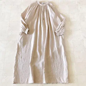 야에카 린넨 개더 스모크 롱 원피스 린넨 루즈핏