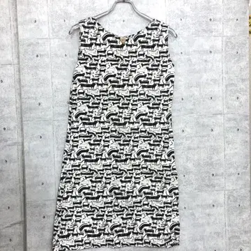 레트로 향수 구제 의류 고양이 패턴 모노톤 그래픽 슬리브리스 원피스