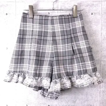 히메카지 걸리시 코켓 트레디셔널 구제 의류 체크 무늬 프릴 숏 팬츠