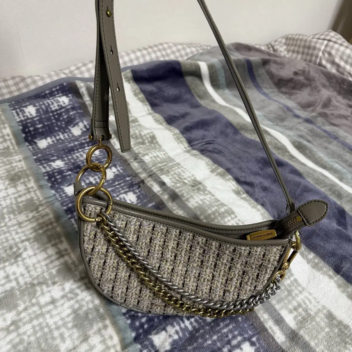 Charles & Keith Tweed Chain Mini Bag
