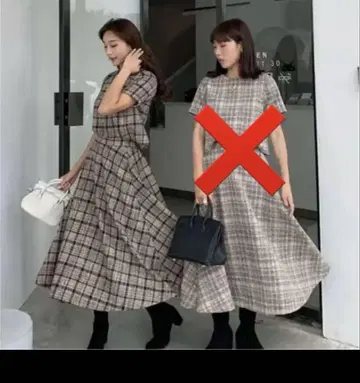 생일 파티 체크 무늬 반팔 롱 투피스