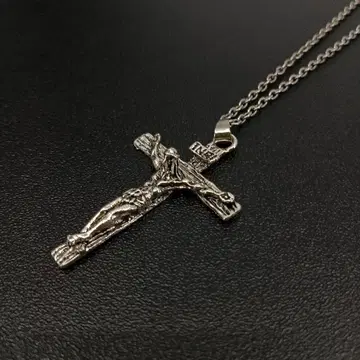빈티지 실버 십자가 묵주 체인 목걸이 펜던트