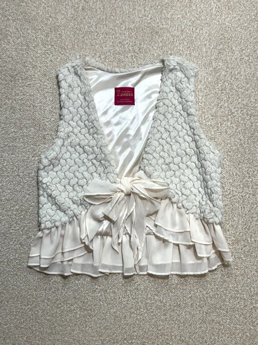 Ivory Ribbon Vest Mori Lovely Latte Girl Vest Cozy Nihonjin Silk Lace