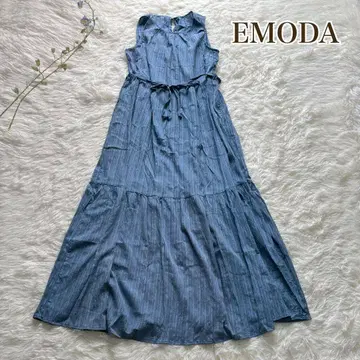 EMODA 롱 기장 슬리브리스 원피스 블루 블루 A 라인