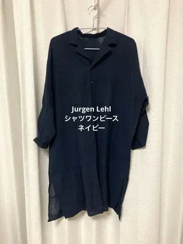 요건 레일 시스루 셔츠 원피스 무지 네이비