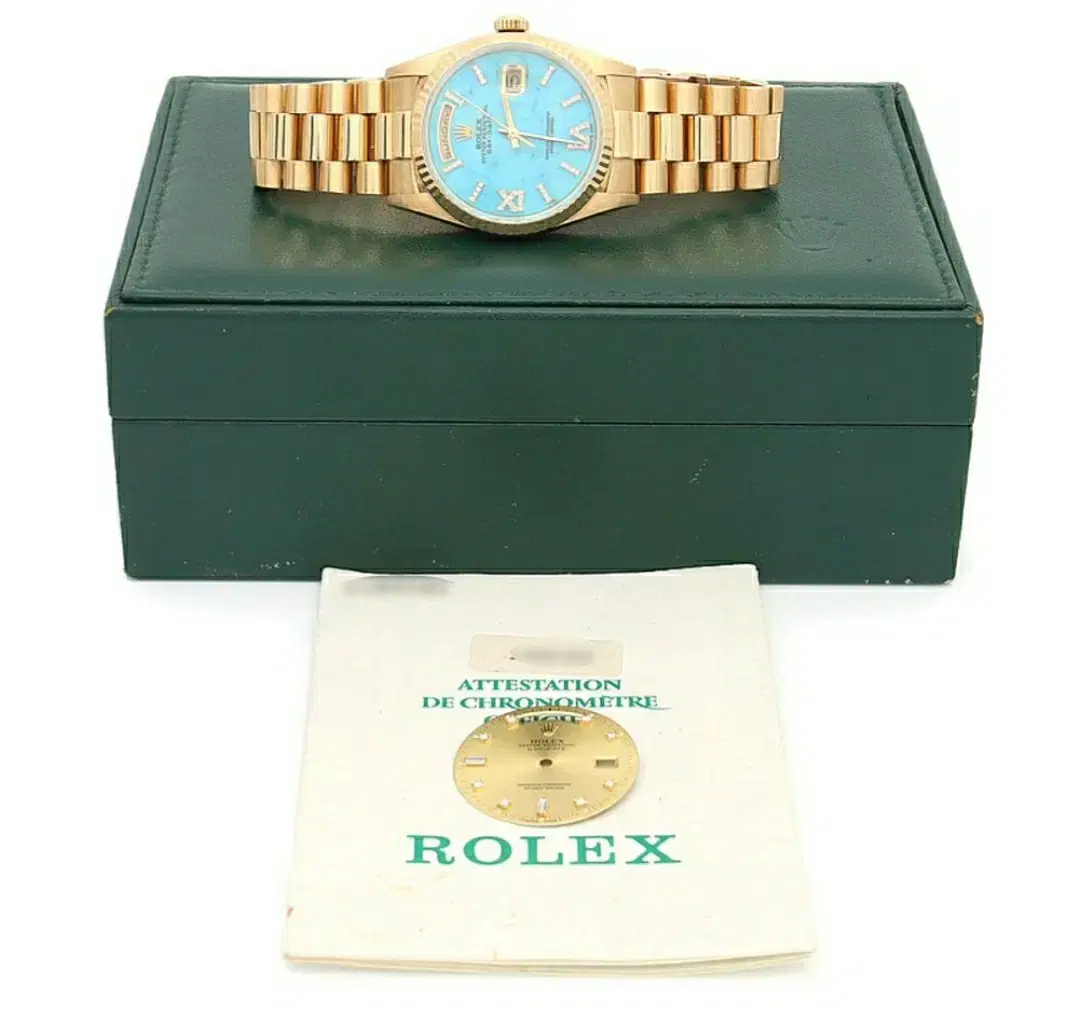 (With warranty) Rolex Day-Date Gold 36mm Turquoise Dia-Shating