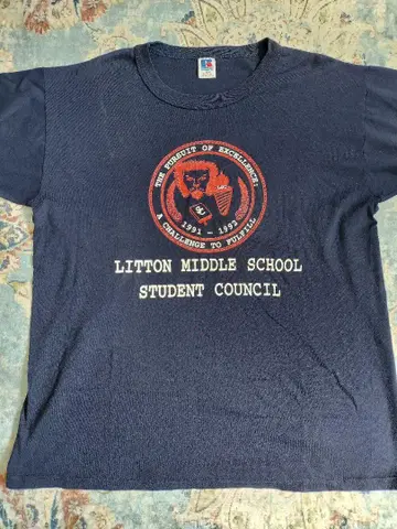 Litton 중학교 학생회 티셔츠 1991-92 양면 프린트 USA제