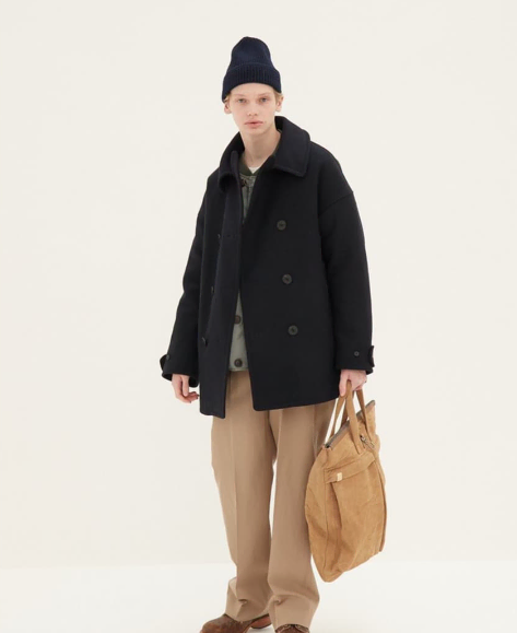 Bizbeam 22FW LIEUTENANT LONG P.COAT Peacoat 4 Black