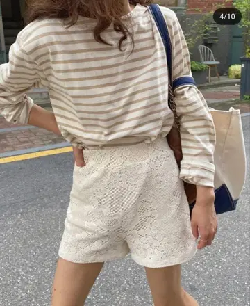 my samoyed 스트라이프 긴팔 티셔츠 베이지 화이트