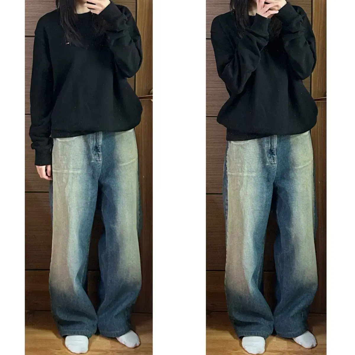중청 와이드 데님 (OOTJ)/블랙업 슬로우앤드 라룸 에이블리 데일리쥬