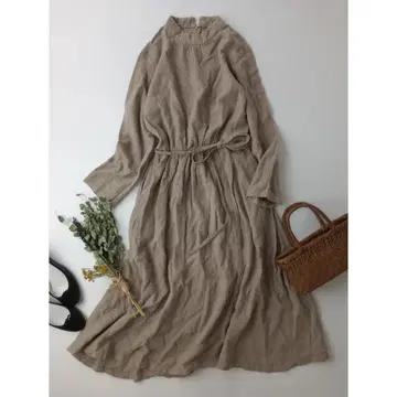 s.t.closet frabjous 린넨 88% 개더 롱 원피스