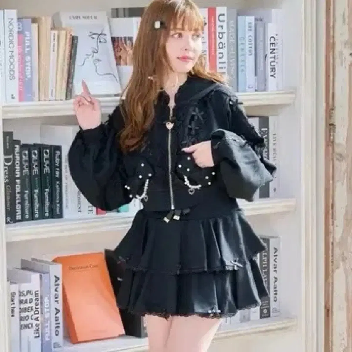 리즈리사 리본 후드 셋업 블랙