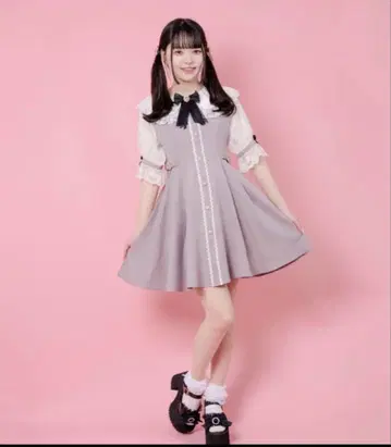 ROJITA 반팔 로지타 미니 원피스 보라색 화이트 카라 부착 하트 버클