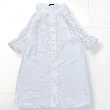모디파이 린넨 노카라 자수 레이스 셔츠 원피스 퍼프 슬리브 40