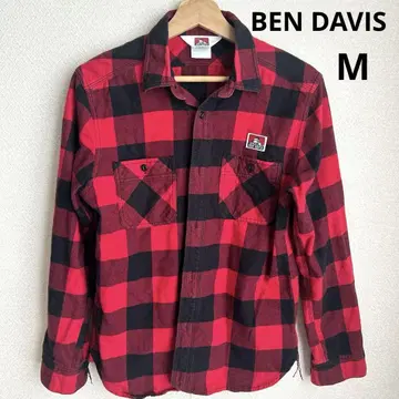 BEN DAVIS 남성용 M 빨간색 체크 긴팔