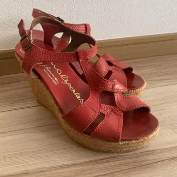 가이모 레드 가죽 샌들 약 7cm 힐