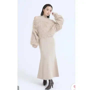 anuans 오프숄더 레이어드 니트 원피스